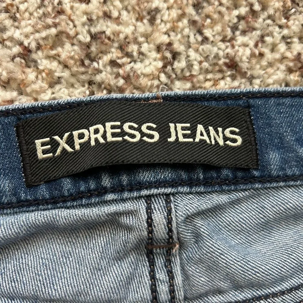 Express Women's Girlfriend Patchwork Medium Wash Relaxed Fit Jeans Size 8 - Picture 4 of 13